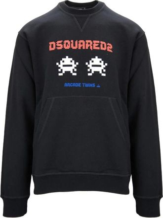 Dsquared2 Heren Pullover Sweatshirt met Contrasterende Prints - Heren - Sweatshirts - Zwart - L - Katoen - Hoodies & sweatvesten
