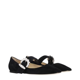 Jimmy Choo London Rhinestone-Embellished Suede Ballet Flat - Black