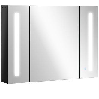 Kleankin LED Bathroom Mirror Cabinet with Shelves Wall Mount High Gloss Black | TJ Hughes