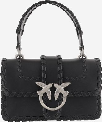 Pinko Womens Small Leather Shoulder Bag Black Limousine - Matt Silver
