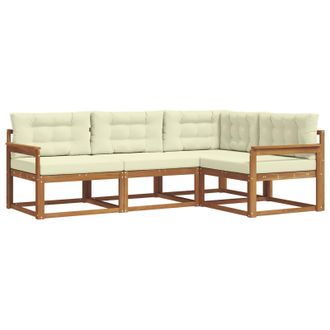 vidaXL Conjunto De Sof&aacute;s De Exterior Con Coj&iacute;n 4 Pcs Natural Y Crema Vidaxl