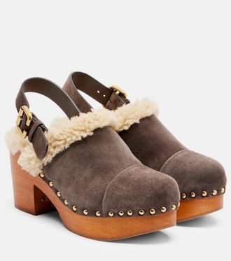 Chloé Chloé Mules Jeannette in suede con shearling