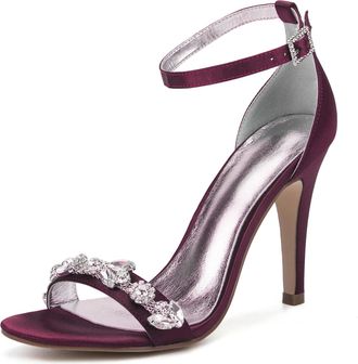 Generic Wedding Bridal Shoes Womens Heels Bridal Peep Toe Ankle Wedding Stiletto Heel Sandals Party Dress Shoes 10.5Cm,Wine red.,8 UK