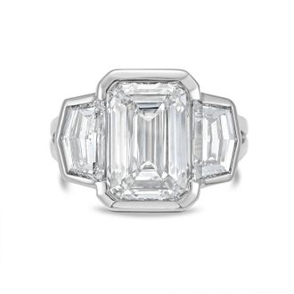 Diana M. Jewels Platinum Lab Grown 15.00 ct Emerald Diamond 3-Stone Bezel Ring