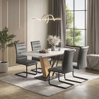 Vicco Set De Mesa De Comedor Fenaro, Blanco/roble Dorado, 120 X 80 Cm Con 4 Sillas De Comedor, Gris, Vicco