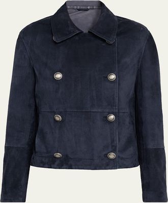 Brunello Cucinelli Couture Suede Double-Breasted Short Trench Jacket