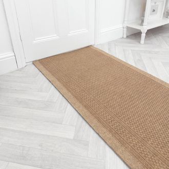 Runrug Hallway Carpet Runner Rug - Hardwearing & Durable, 7mm - Aztec in Beige | Size: 66 cm x 390 cm