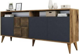 Dmora Dmora - Consolle Jole, Credenza da soggiorno, Armadio basso per TV, Base parete attrezzata, 180x35 h79 cm, Noce e Antracite