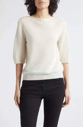 Marella Silk Blend Short Sleeve Sweater in Cream at Nordstrom, Size X-Large