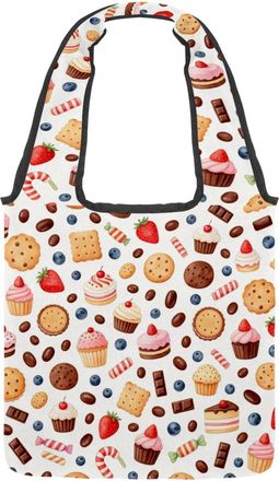 Generic Cookie Cupcake Party Reversible Canvas Shoulder Tote - Double-Sided Print, 12oz Cotton, 27cm Drop, Fold-Flat Bag for Travel, Shopping, Street Outings