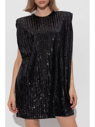 Golden Goose Journey Dames Mouwloze T-shirt Jurk Met Schoudervullingen Vol Pailletten