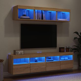 vidaXL Vidaxl - Muebles Tv Pared Con Led 5 Pzas Madera Ingenier&iacute;a Roble Sonoma