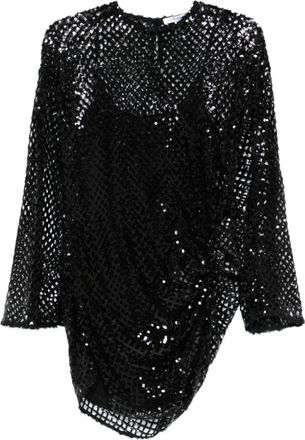 The Attico Black Sequin Net Knit Mini Dress