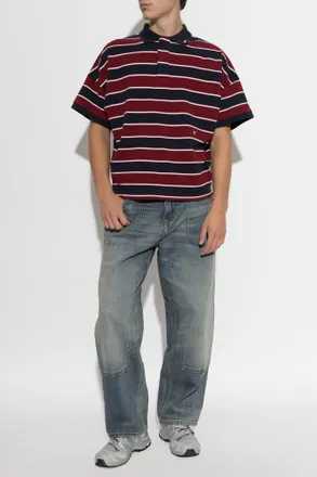 Rhude Striped Pattern Polo, Mens, Burgundy