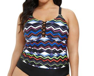 Fashion To Figure Plus Maria Strappy Back Tankini Top In Black