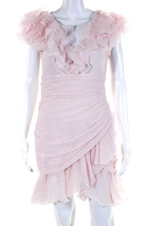 Giambattista Valli Womens Chiffon Sleeveless V Neck Sheath Dress Pink