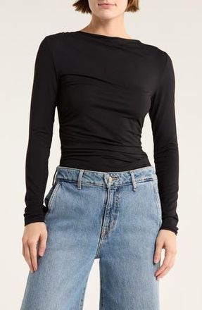 Rag & Bone Luca Long Sleeve Shirred T-Shirt in Black at Nordstrom Rack, Size Small
