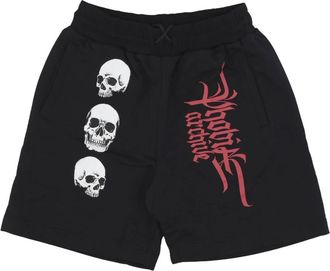 Phobia Archive Triple Skull Print Tracksuit Shorts - Heren - Bermuda - Zwart - L - Katoen - Korte Broeken