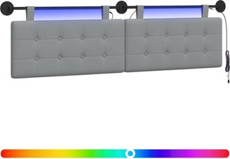 vidaXL Cabecero Colgante Con Luz Led Gris Claro Tela Vidaxl
