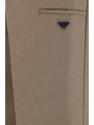 Prada Mens Wide-Leg Canvas Pants Light Brown Cotton Trousers