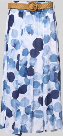 Apricot Midirock im Allover-Look mit G&uuml;rtel in Marine, Gr&ouml;&szlig;e XL