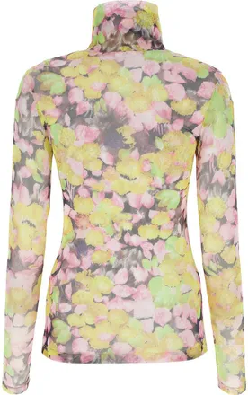Dries Van Noten Floral Printed Mesh Top - Yellow