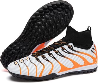 Generic Mens High-top Professional Training Soccer Shoes - Breathable Anti-Slip Competition Football Shoes for Men Women (White-Short Cleats,7.5)