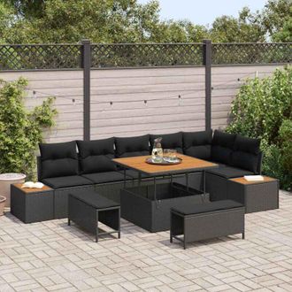vidaXL Vidaxl - Conjunto De Sof&aacute; De Jard&iacute;n Con Coj&iacute;n 9 Pcs Negro Polirat&aacute;n