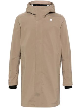 K-Way logo-patch hooded single-breasted coat - men - Polyester/Polyamide/Polyurethane - S - Neutrals