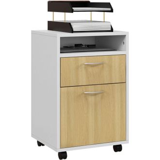 HOMCOM Cajonera De Oficina M&oacute;vil Con Caj&oacute;n Y Gabinete Mueble Archivador Con Ruedas Soporte De Impresora Para Estudio 40x35x60 Cm Natural
