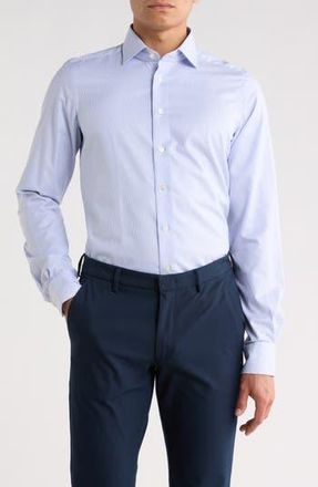 Emanuel Berg Traveller Stripe Modern Fit Dress Shirt in Bright Blue at Nordstrom Rack, Size 46