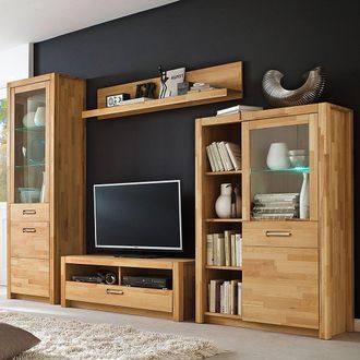 Ars Natura home24 Ars Natura Highboard Majona I Massivholz Kernbuche 98x145x40 cm (BxHxT) 1-türig mit Beleuchtung