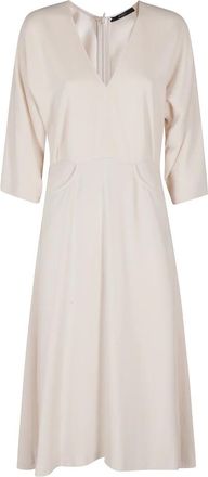 Seventy Midi Dresses, female, Beige, XS, Cady Crepe V-Neck Midi Dress