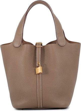 Herm&egrave;s Etoupe Gray Taurillon Clemence Leather Handbag Tote Bag (Pre-Owned)