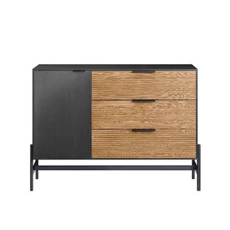 SoBuy Slim Credenza Cabinet - Oak Effect & Metal Frame - Modern in Dark Grey | Size: 0.6m2