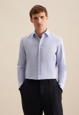 Seidensticker Businesshemd SEIDENSTICKER Shaped, Herren, Gr. M (40), normale &Auml;rmell&auml;ngen, blau, 100% Baumwolle, bedruckt, tailored fit, 2-Knopf-Manschette, Hemden B