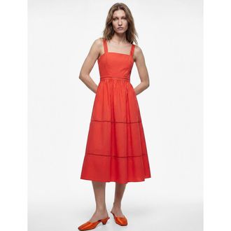 Koton Square Neck Lace Detail Cotton Strappy Dress in Red at Nordstrom, Size 10