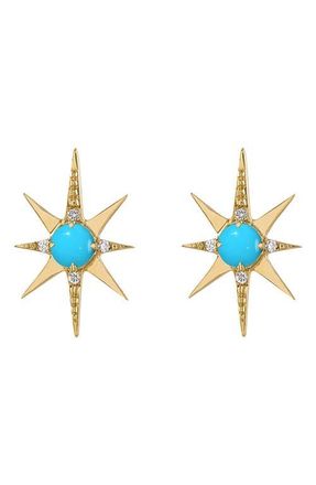 Eden Presley Starburst Stud Earrings in Yellow Gold - Turquoise at Nordstrom, Size Large