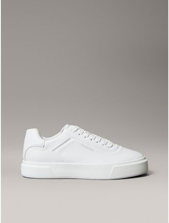 Calvin Klein Jeans Calvin Klein Mens Mens Leather Embossed Logo Sneakers - White/Natural - 10.5