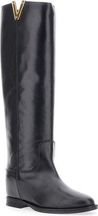 Via Roma 15 Womens Boots With Side Cut-Out, Black Leather