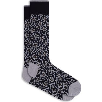 Bugatchi Floral Mercerized Cotton Blend Dress Socks in Black at Nordstrom