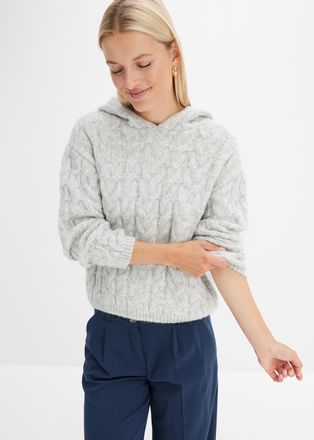 Bonprix Strickpullover BONPRIX, Damen, Gr. 32/34 (XS), grau (hellgrau meliert), Obermaterial: 56% Polyester, 31% Polyacryl, 7% Polyamid, 6% Wolle, oversize, P