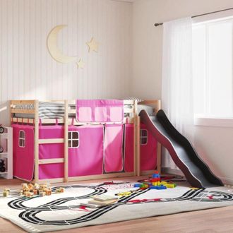vidaXL Litera Con Tobog&aacute;n Y Cortinas Rosa 90x190 Cm Vidaxl