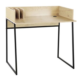 Nordlys Industrial Computer Desk with Wood Storage in Beige