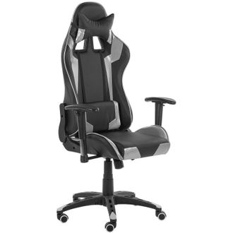 Beliani Beliani - Silla Para Juegos Giratoria De Piel Sint&eacute;tica Negra Y Plateada En Altura Ajustable Knight