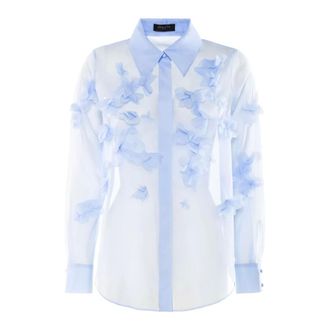 Nenette Shirts, female, Blue, Size: S Camicia in organza di poly con applicazioni a fiore