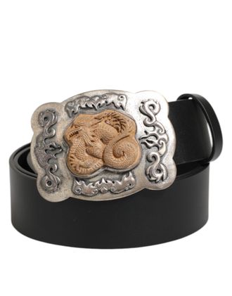 Dolce & Gabbana Mens Dragon Buckle Leather Belt - Black