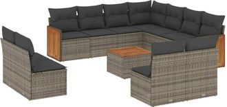 vidaXL Set De Sof&aacute;s De Jard&iacute;n 12 Pzas Con Cojines Rat&aacute;n Sint&eacute;tico Gris Vidaxl