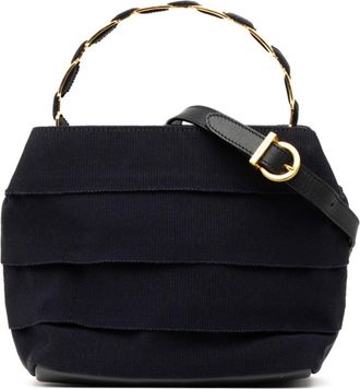 Ferragamo gold Navy Nylon Leather Handbag Shoulder Bag (Pre-Owned)