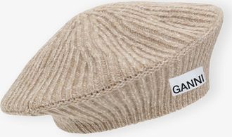 Ganni Wool Beret in Petrified Oak Womens